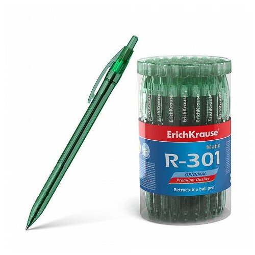 Ручка шариковая автоматическая ErichKrause R-301 Original Matic 0.7, цвет чернил зеленый (в тубусе по 60 шт.) erichkrause набор шариковых ручек r 301 original matic 0 7 мм 46765 черный цвет чернил 60 шт
