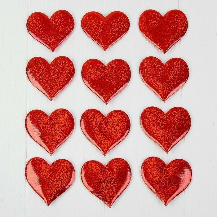 Сердечки декоративные, набор 12 шт, размер 1 шт: 6,5*6 см, цвет красный