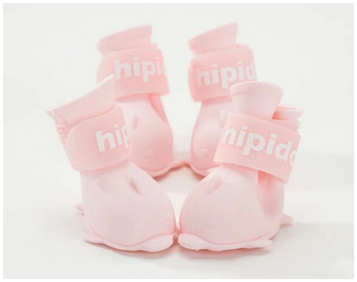 Обувь для собак (силиконовые ботинки) резиновые сапоги от дождя для животных в форме дельфина - розовые размер S - фотография № 3