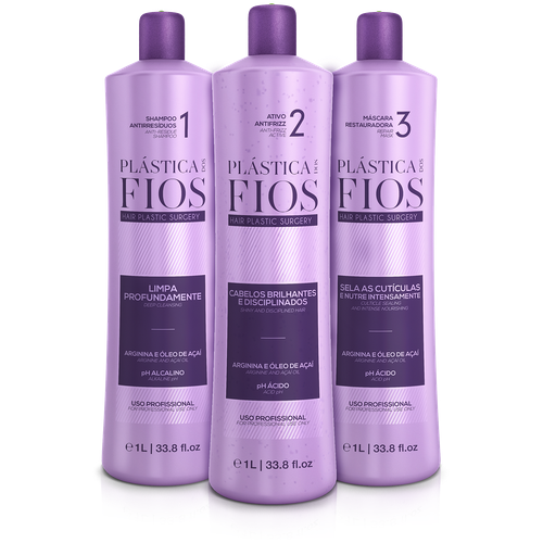 Cadiveu Plastica Dos Fios Кератиновое выпрямление волос : Anti Residue Shampoo, Anti Frizz Active, Repair Mask 3*1000мл