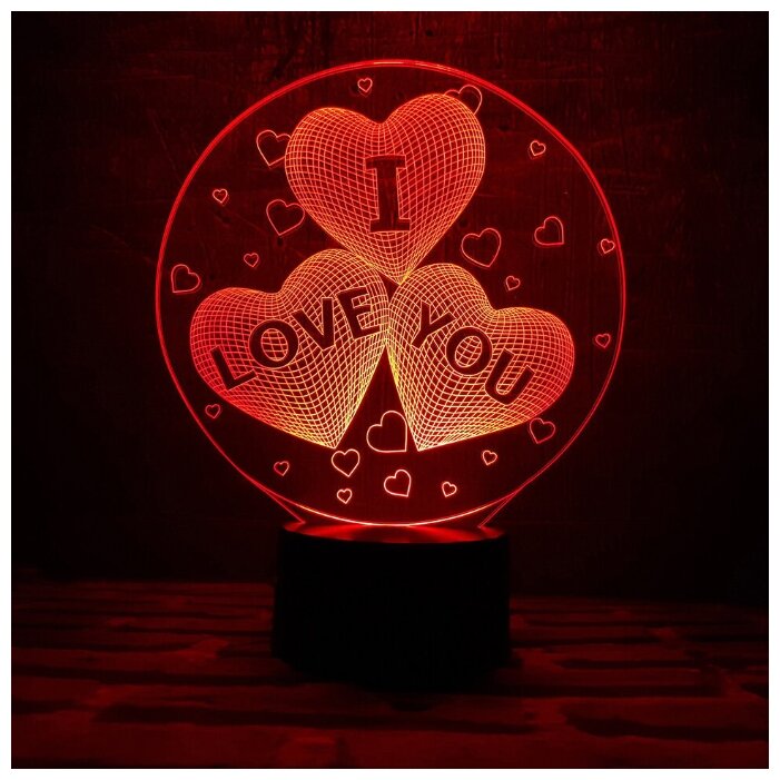 3D ночник Три сердца I LOVE YOU - фотография № 1