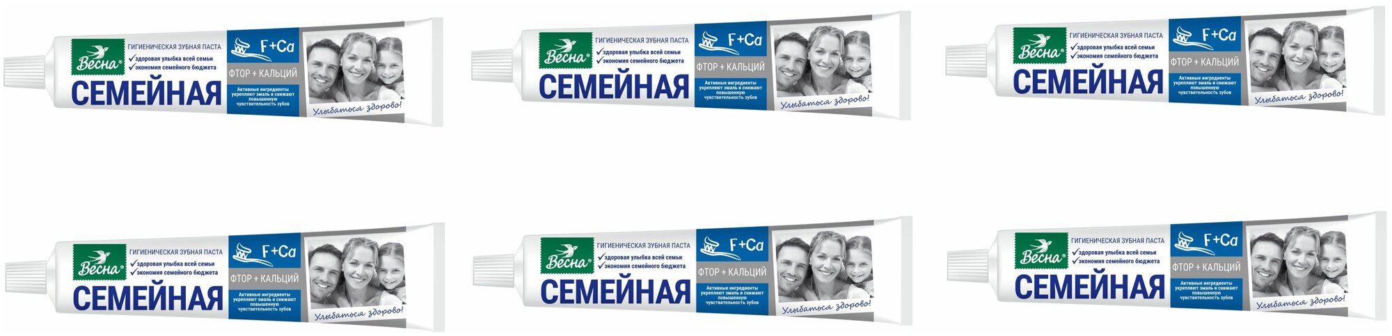 Весна Зубная паста "Семейная", фтор+кальций, 90 г, 6 шт