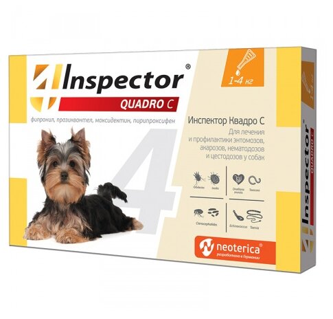 Inspector капли от блох и клещей Quadro С для собак и щенков