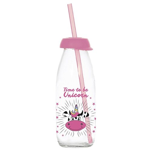 фото Бутылка для безалкогольных напитков herevin волшебная корова 111714-005 0.5 стекло, пластик прозрачный/розовый