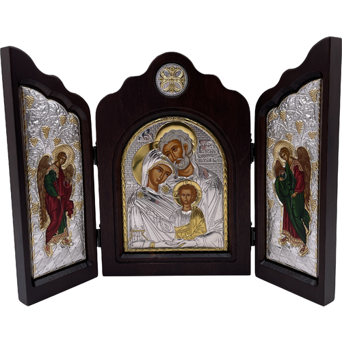 Икона Святое Семейство, триптих, шелкография, «золотой» декор, «серебро» 16*24 см