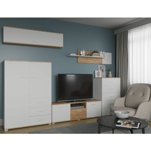 Гостиная Афина композиция 4 Дуб крафт золотой/Белый