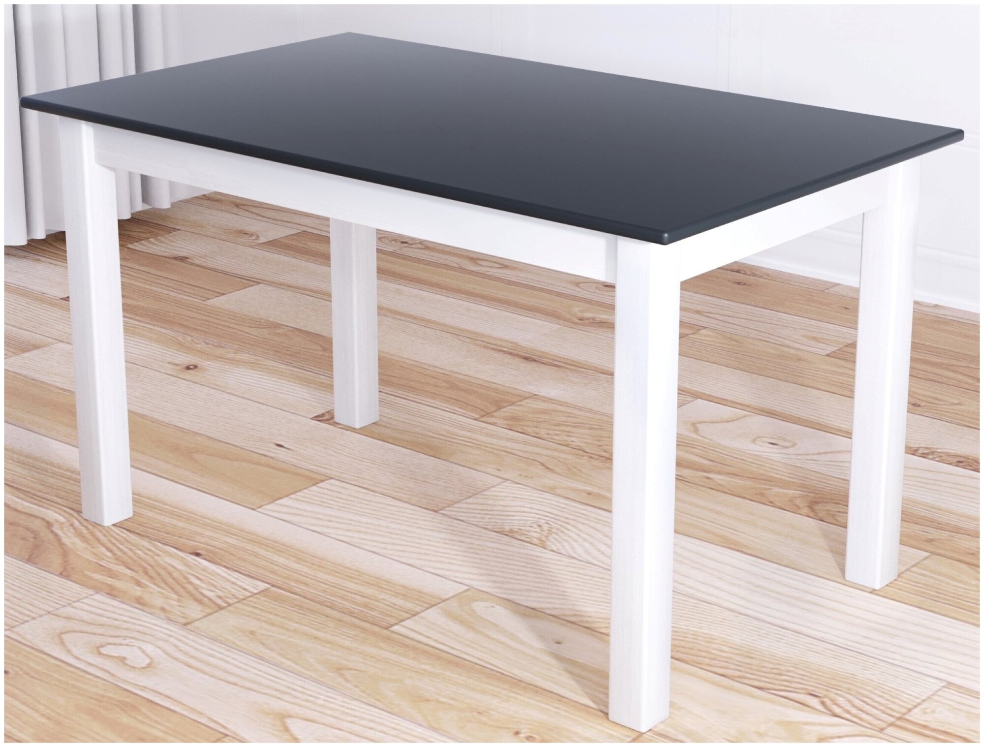 Стол кухонный Классика из массива сосны, столешница цвета антрацит 20 мм и белые ножки, 120х60х75 см