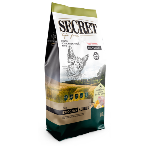 Сухой корм для кошек Secret for Pets цыпленок, с рисом 10 кг