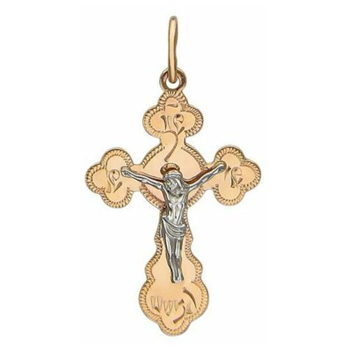 Крестик Эстет, комбинированное золото, 585 проба крест херсонес крест из красного золота распятие христа 22537