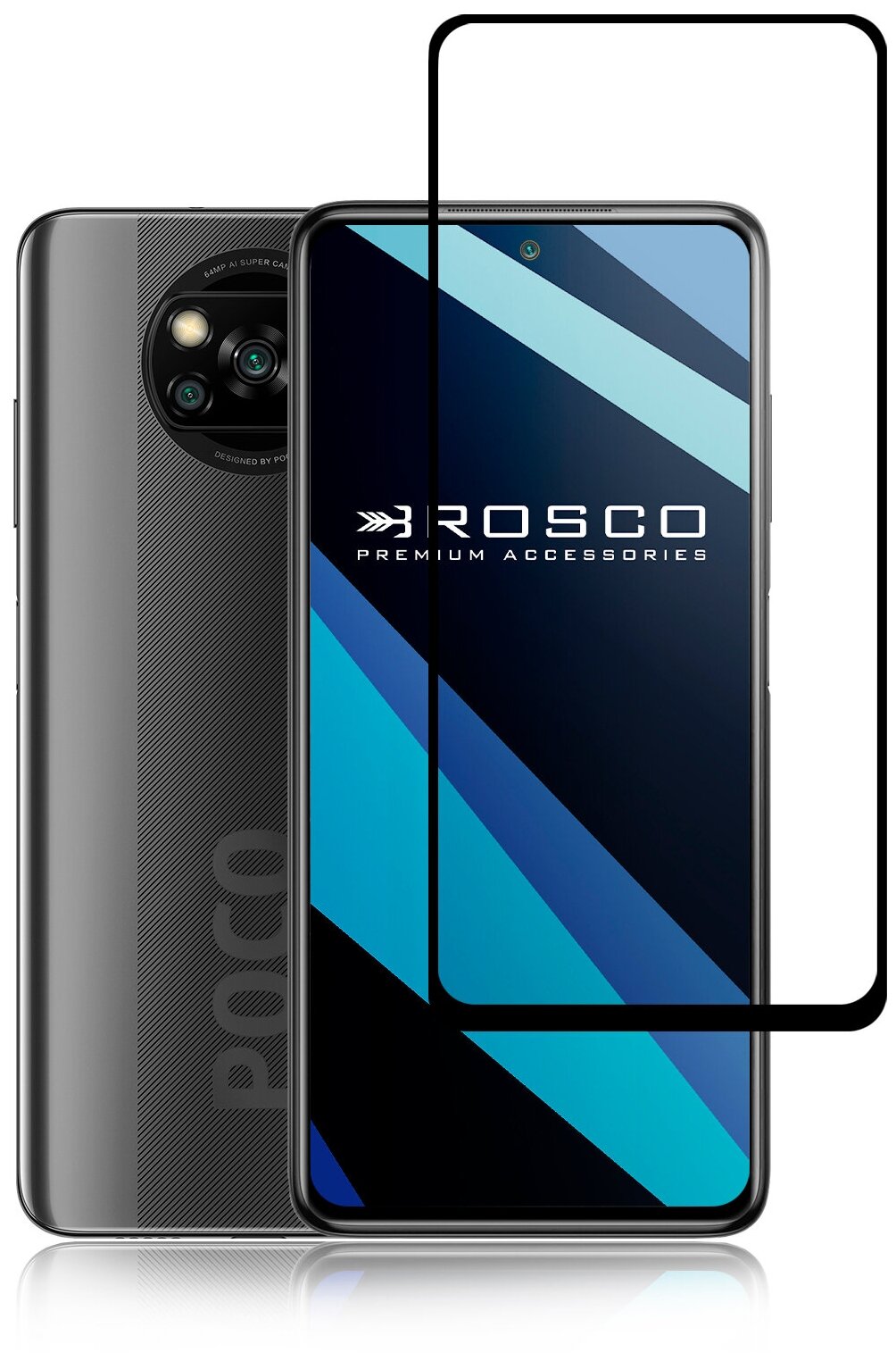 Защитное стекло с черной рамкой ROSCO для Xiaomi Poco X3 NFC и Poco X3 Pro (Сяоми / Ксиаоми Поко Х3 НФС и Х3 Про) силиконовая клеевая основа