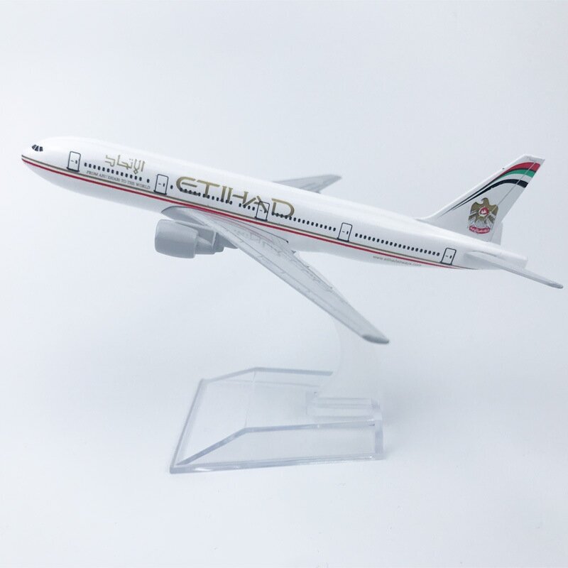 Модель самолета 16 см, Boeing 777 Etihad Airways, металл, на подставке