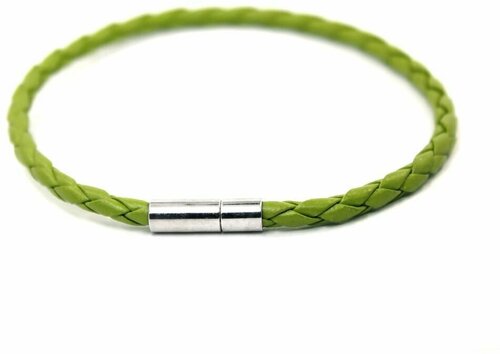 Плетеный браслет Handinsilver ( Посеребриручку ) Браслет плетеный кожаный с магнитной застежкой, 1 шт., размер 23 см, серебряный, зеленый