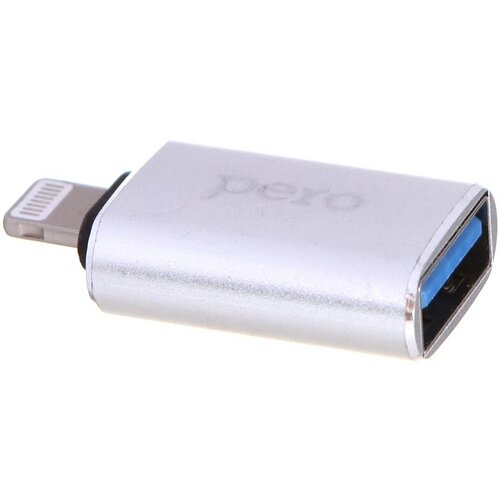 Адаптер OTG PERO AD02, Lightning - USB, металл, серебристый pero otg адаптер ad02 usb 2 0 usb type c black