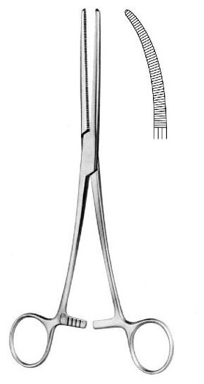 Зажим кровоостанавливающий зубчатый изогнутый №1 160 мм (Бильрот) 17-262