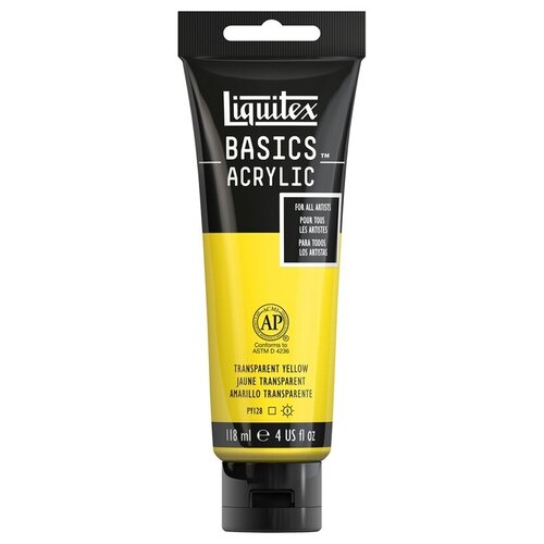 Краска акриловая художественная Liquitex Basics, 118мл, туба, 045 желтый прозрачный (1046045), 3шт. краска акриловая художественная liquitex basics 118мл туба 590 пурпурный бриллиантовый