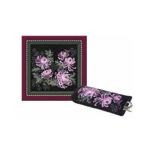 фото Риолис набор для вышивания 966 «панно/очечник с хризантемами" 18 х 18 см