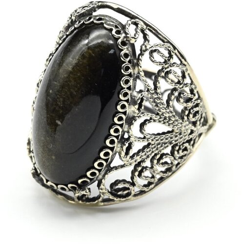 Кольцо Радуга Камня, обсидиан, размер 18, черный кольцо радуга камня обсидиан размер 18 черный