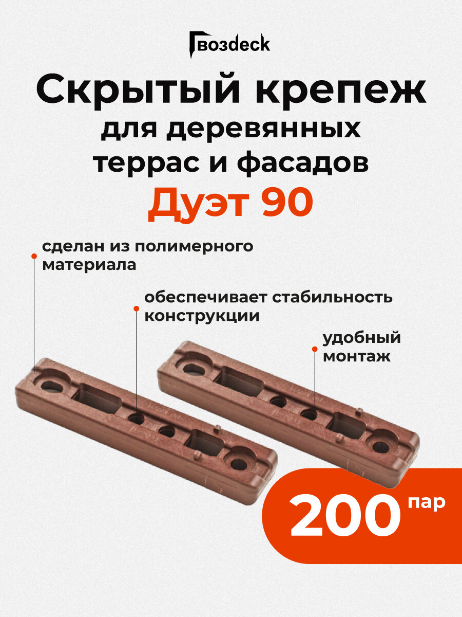 Скрытый крепеж Гвозdeck (Гвоздек) Дуэт 90 200 пар (400 шт) для любых деревянных настилов и фасадов