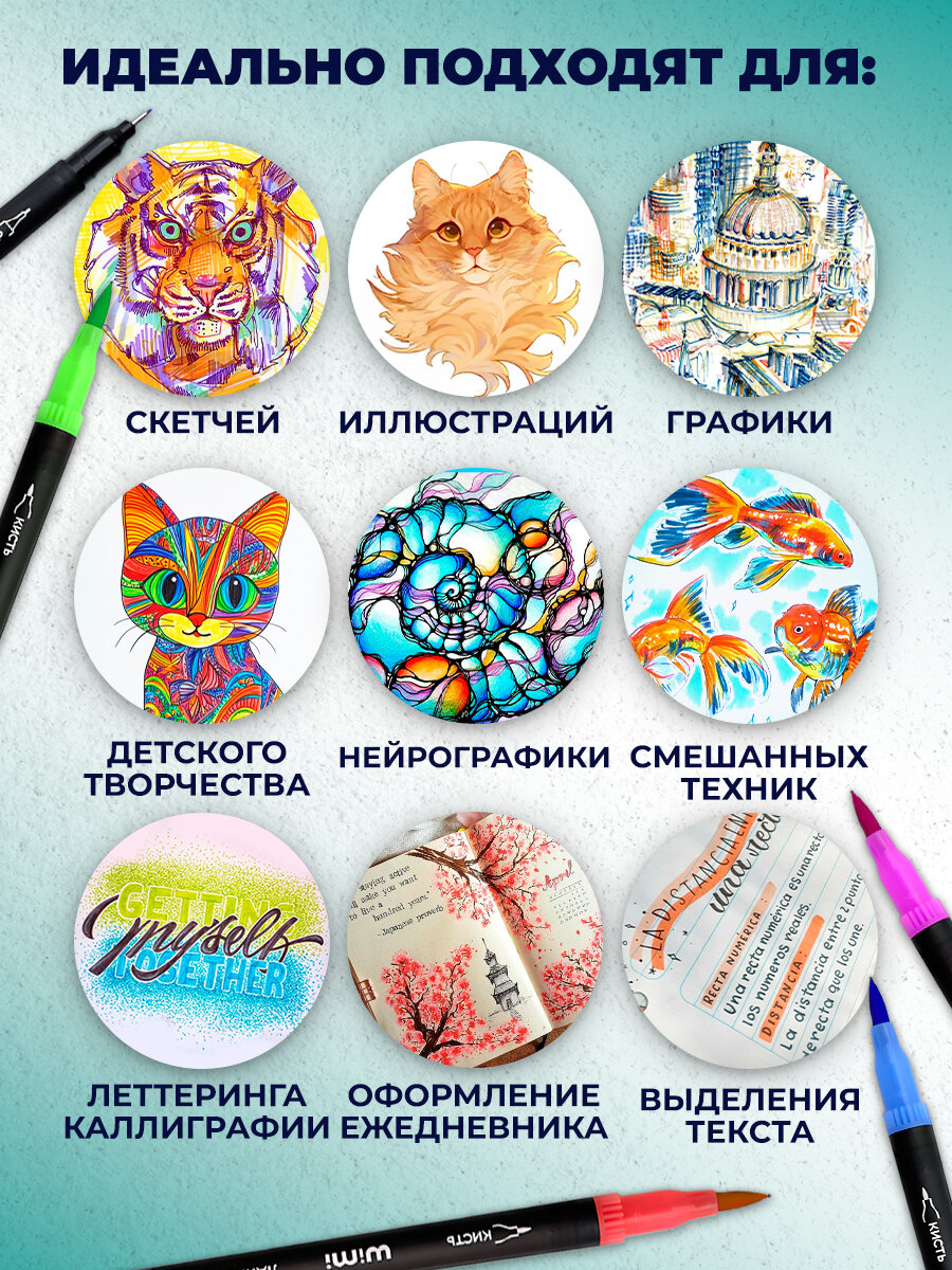Акварельные маркеры для скетчинга WiMi, фломастеры для рисования двухсторонние — фото 1