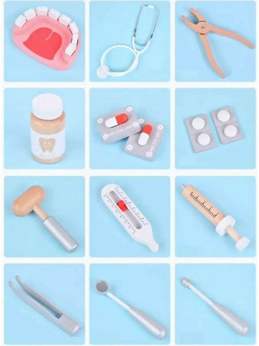 Набор развивающих игрушек "Доктор", дерево, натуральные оттенки, для детей 3-5 лет — фото 1