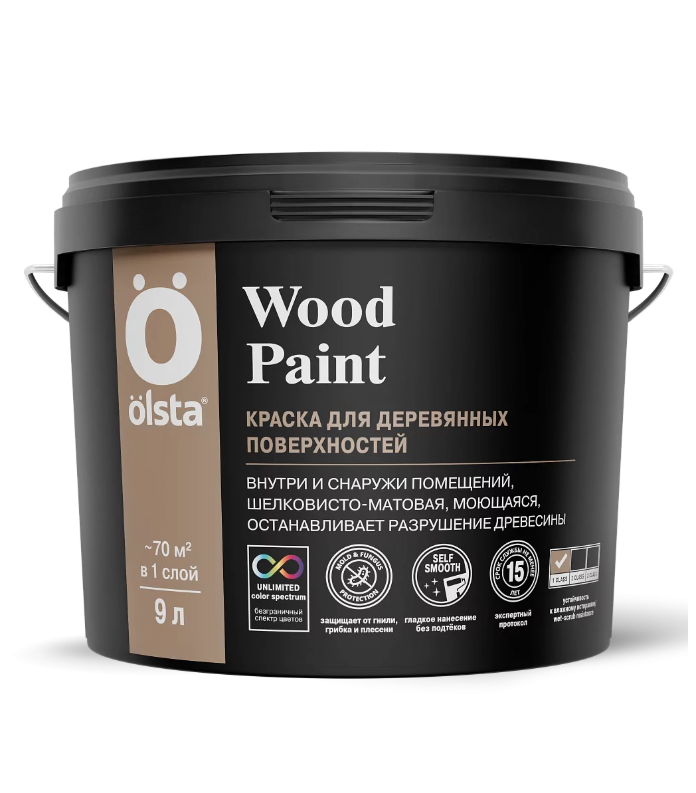 OLSTA WOOD PAINT Краска акриловая для деревянных поверхностей база А (9л)