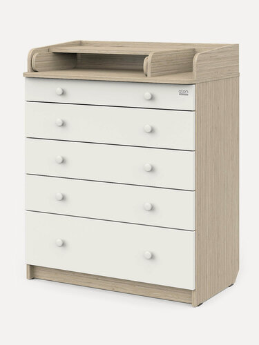 Изображение товара Комод пеленальный Атон MAKS ЛДСП 800/5 с ящиками для вещей и органайзером, дуб тонсберг-белый софт