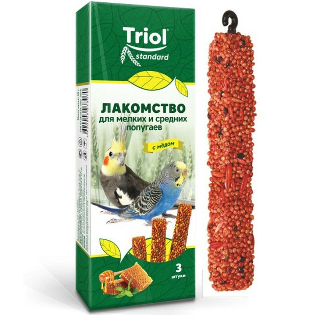 Лакомство Triol Standard для мелких и средних попугаев с мёдом (уп. 3 шт) 80г
