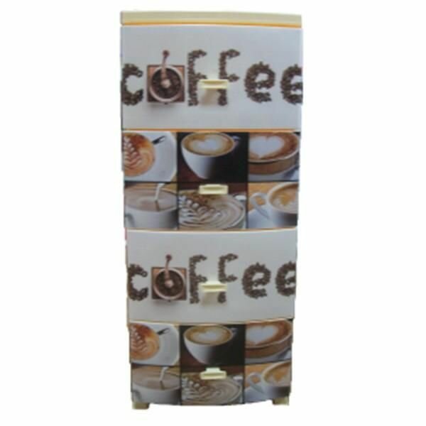 Комод Русспласт "Декор", Кофе, рисунок, 4 секции, цвет Слоновая кость