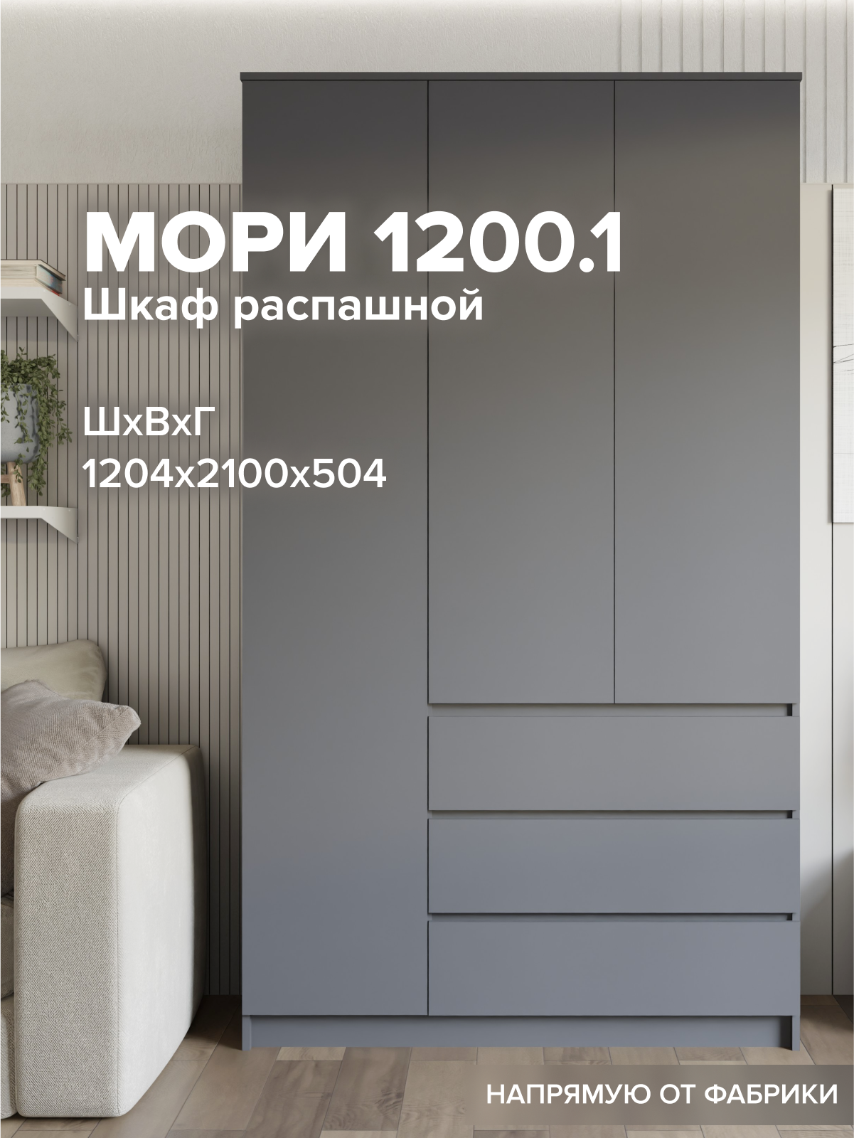 Шкаф для одежды распашной Мори МШ 1200.1, графит