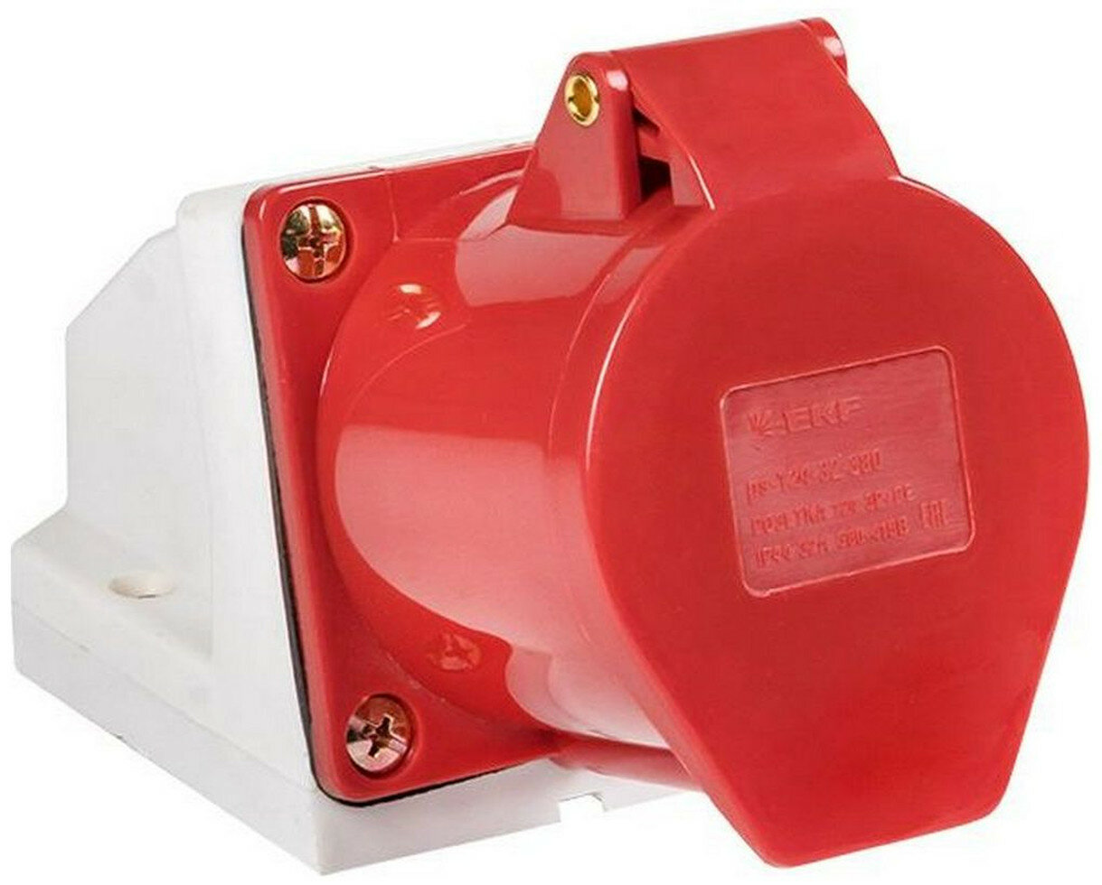 Розетка EKF PROxima PS-124-32-380 с откидной крышкой IP44 красная