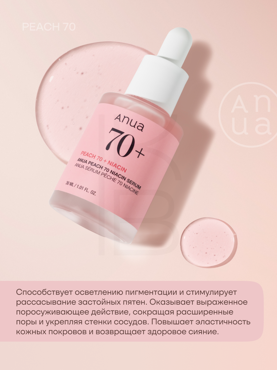 Изображение Сыворотка тонизирующая для лица с экстрактом персика и ниацинамидом | ANUA Peach 70% Niacin Serum 30 ml