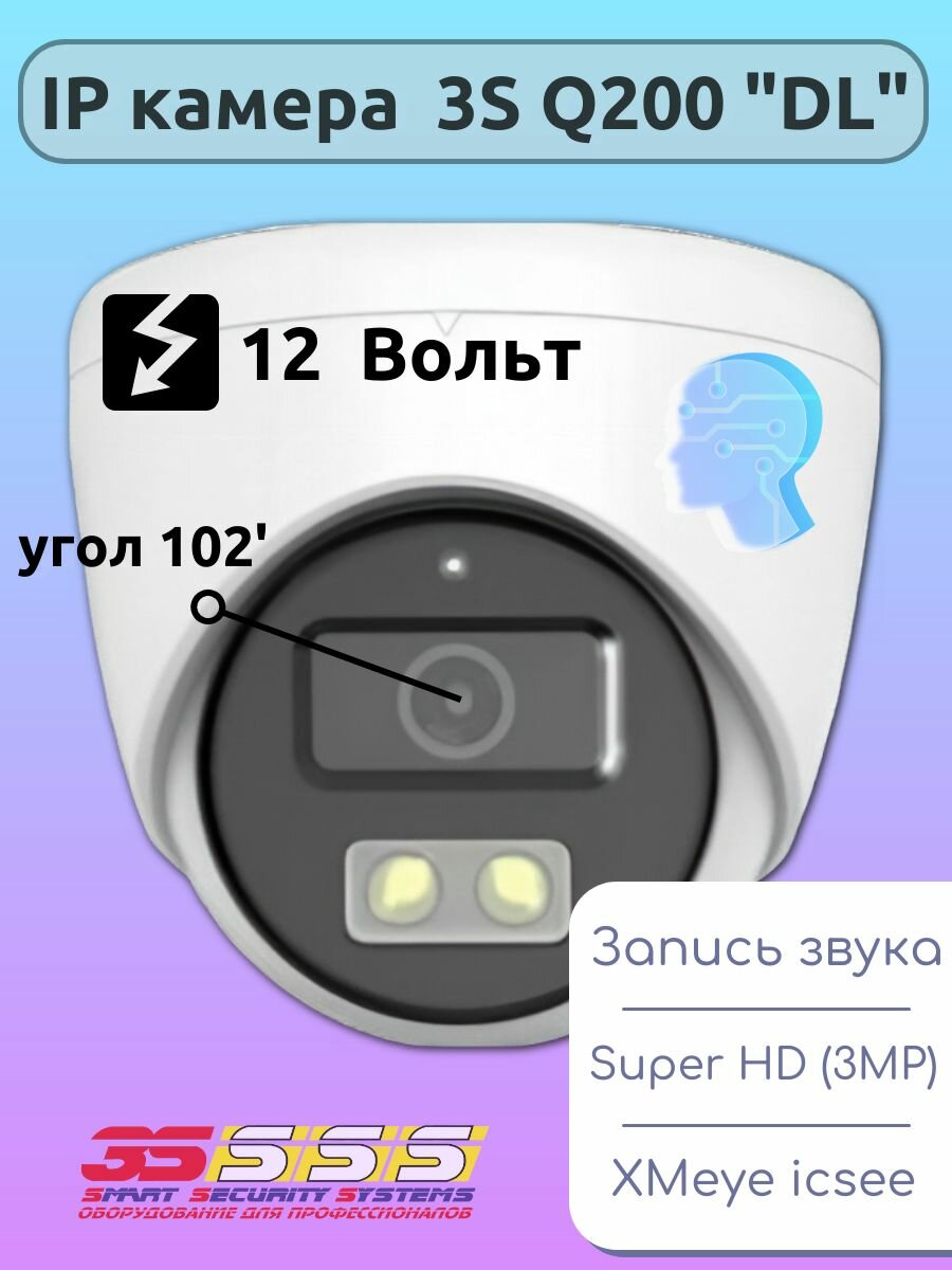 Камера видеонаблюдения внутренняя IP 3S-IPC-Q200L(mic DL)