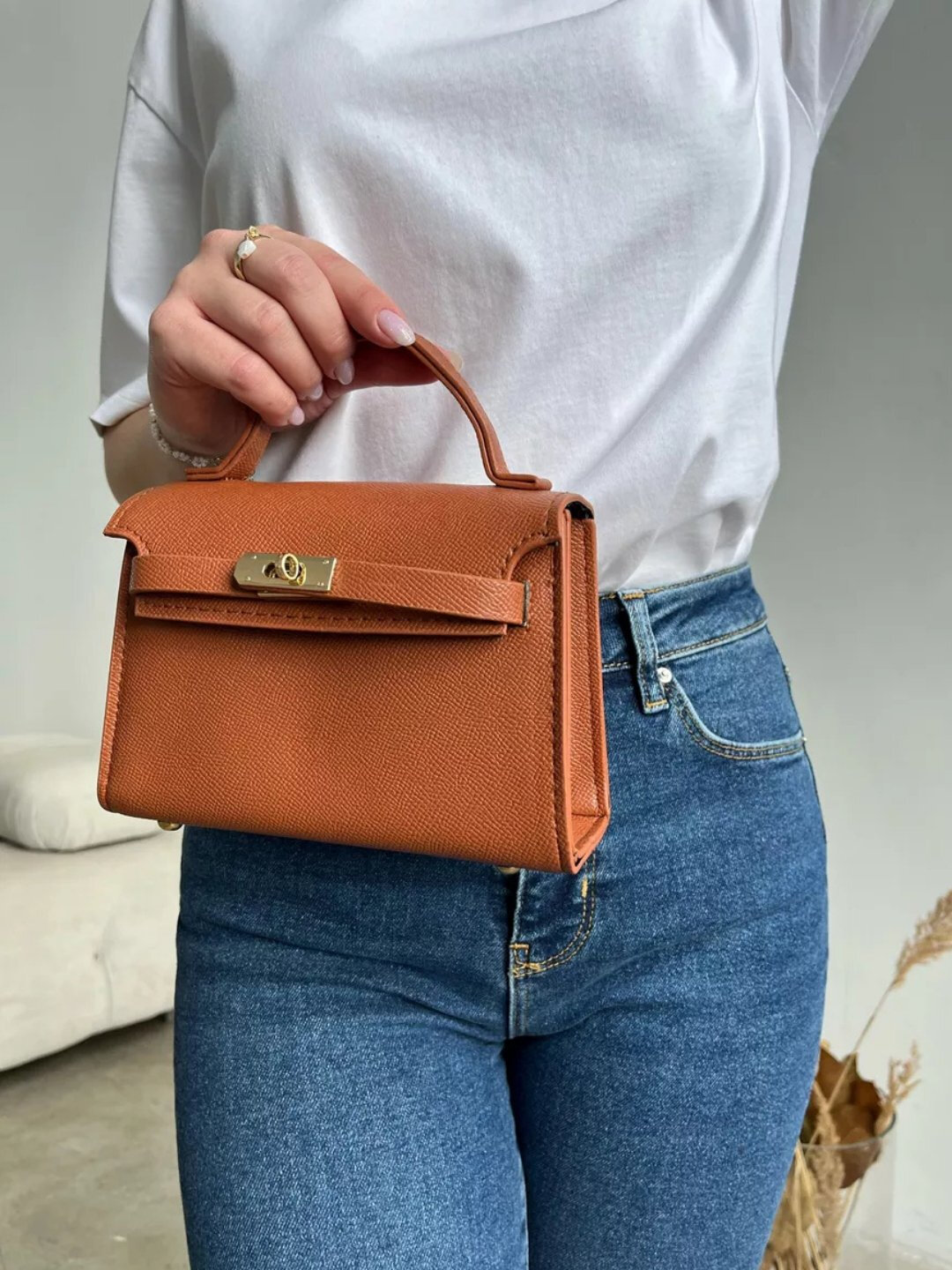 Сумка  Мини-сумка Hermes Kelly Style, оранжевый — фото 1