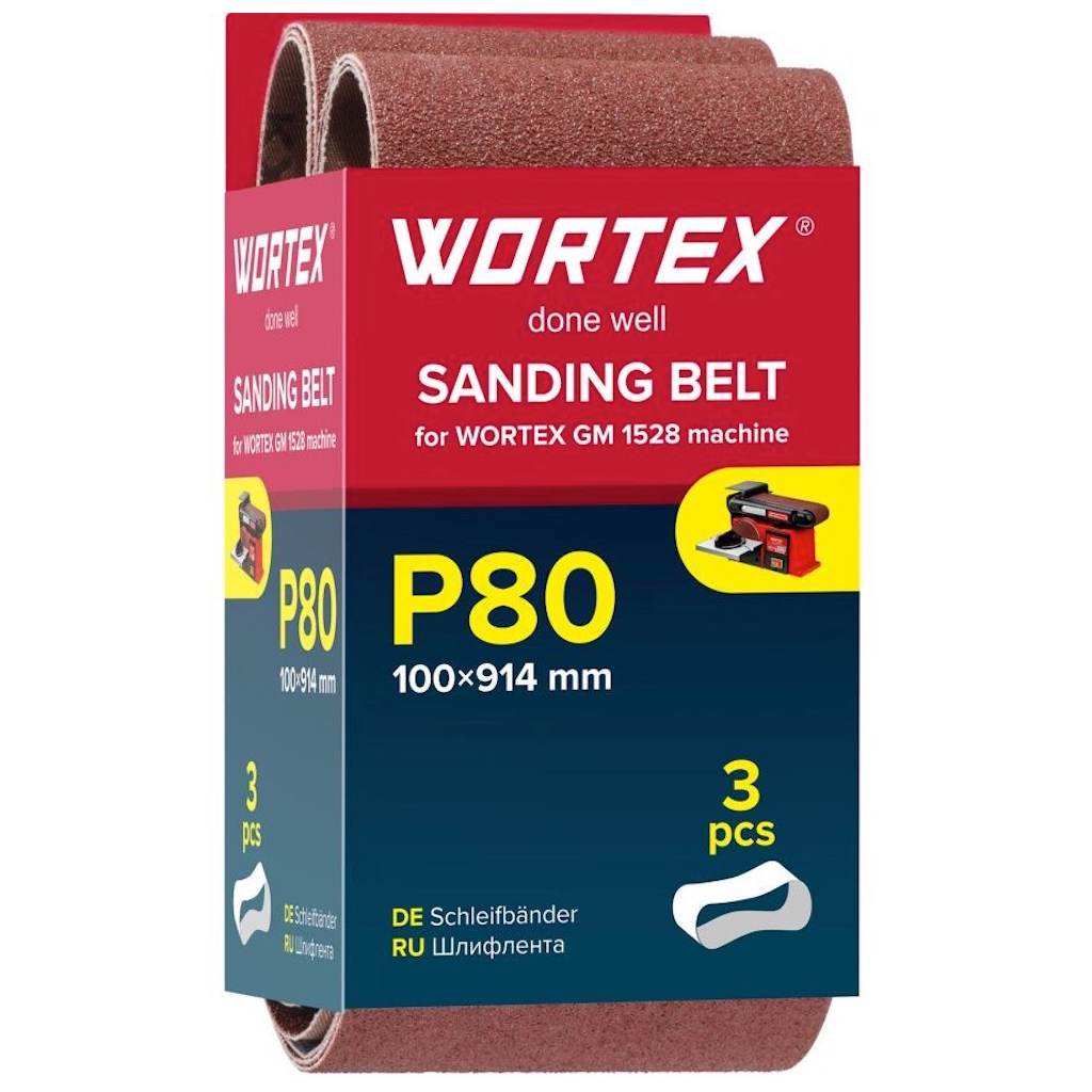 Лента шлифовальная 100x914 мм P80 бесконечная WORTEX 3 штуки (1325975)