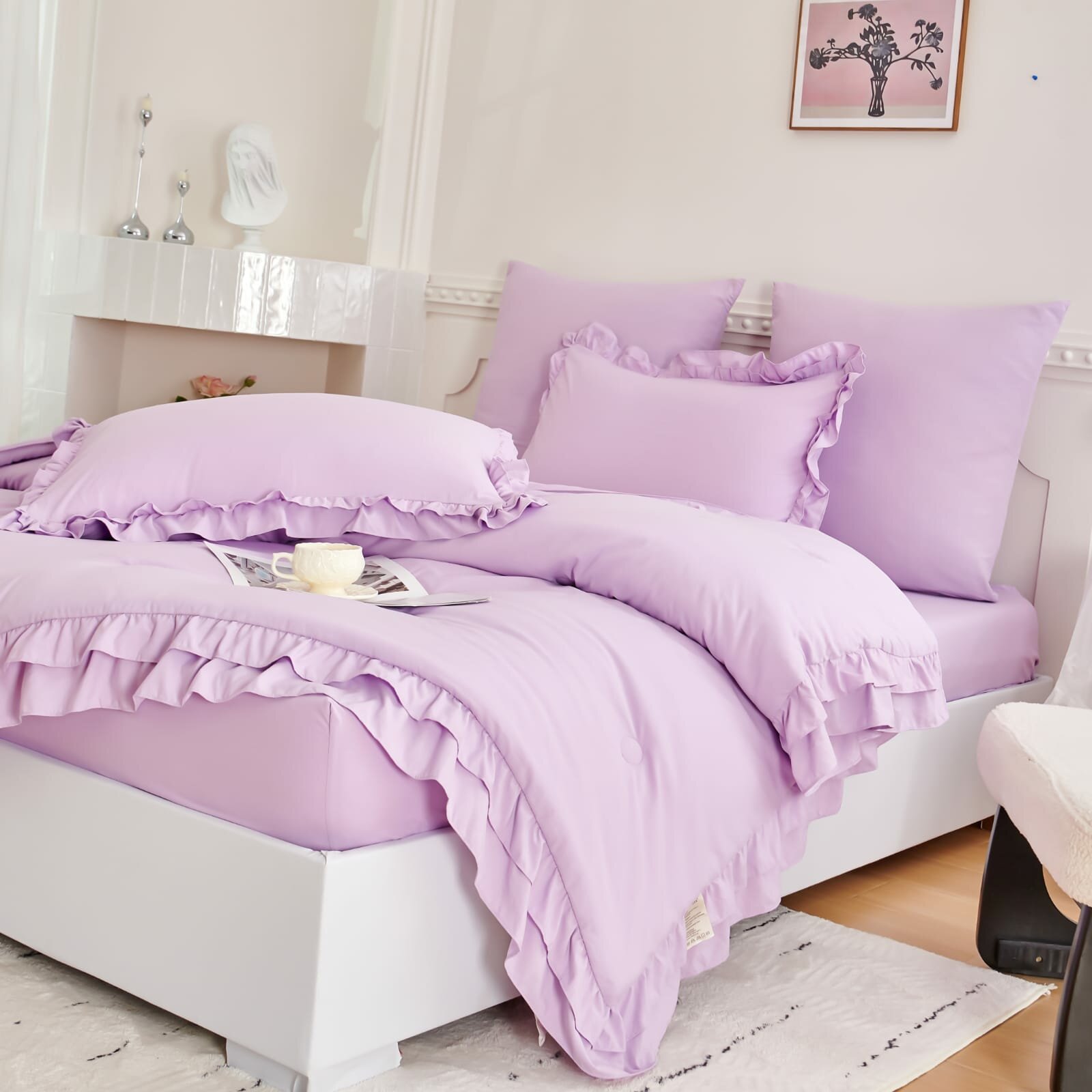 Постельное белье с одеялом евро, бархатный сатин, хлопок Рюши — фото 1