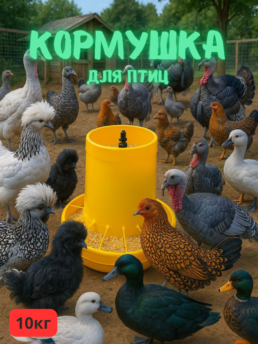 Кормушка для птиц 10 кг – удобная автоматическая пластиковая емкость для зерновых кормов, подходит для разных видов птиц