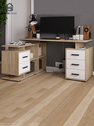 Стол компьютерный угловой КМУ-3 Сонома/Белый HOMEGRAD