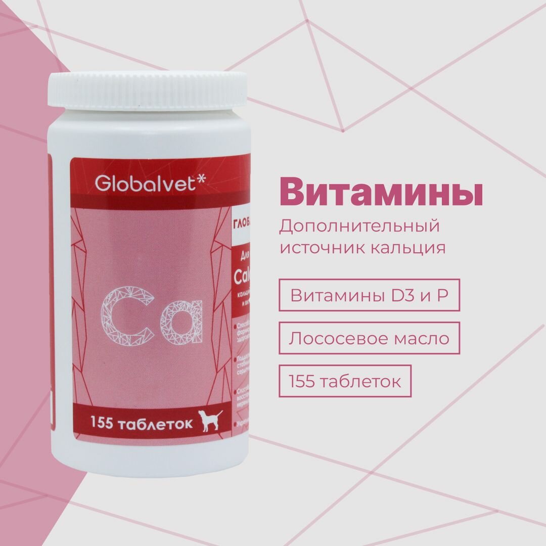 GlobalVit Calcium кальций фосфор и витамин D для собак: для костей зубов и щенков 155 таблеток