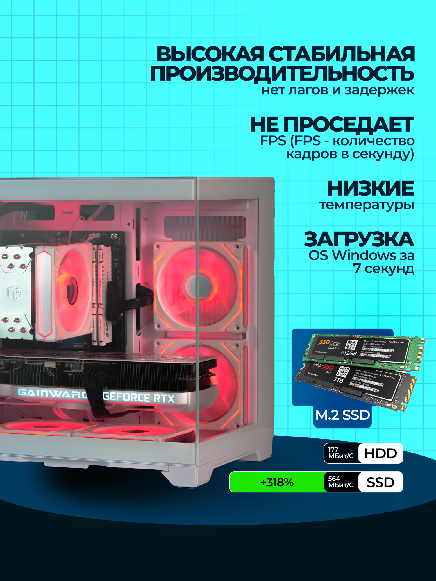 Системный блок игровой мощный для компьютера ПК (intel CORE i5-12400F, RTX 3060Ti 8ГБ, ОЗУ 32ГБ, SSD 1024ГБ) — фото 1