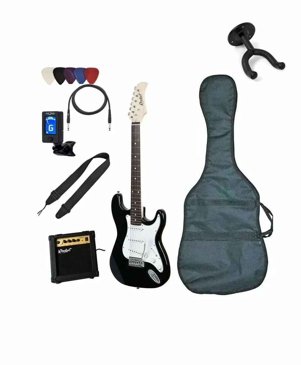 Электрогитара для начинающих с комбиком и аксессуарами Черная