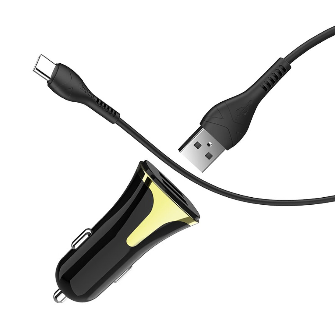 Автомобильное зарядное устройство, 2 USB 3.4A 18W QC3.0 (Z31), usb cable Type-C, HOCO, черный