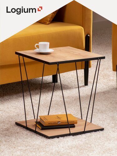 Изображение товара Журнальный столик с полкой 40х40х47 см, Дуб золотой крафт, Регги 12.211