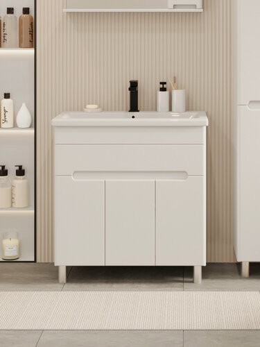 Изображение товара Тумба напольная Vannika Bliss 80 с раковиной Como 80 для ванной комнаты, белая