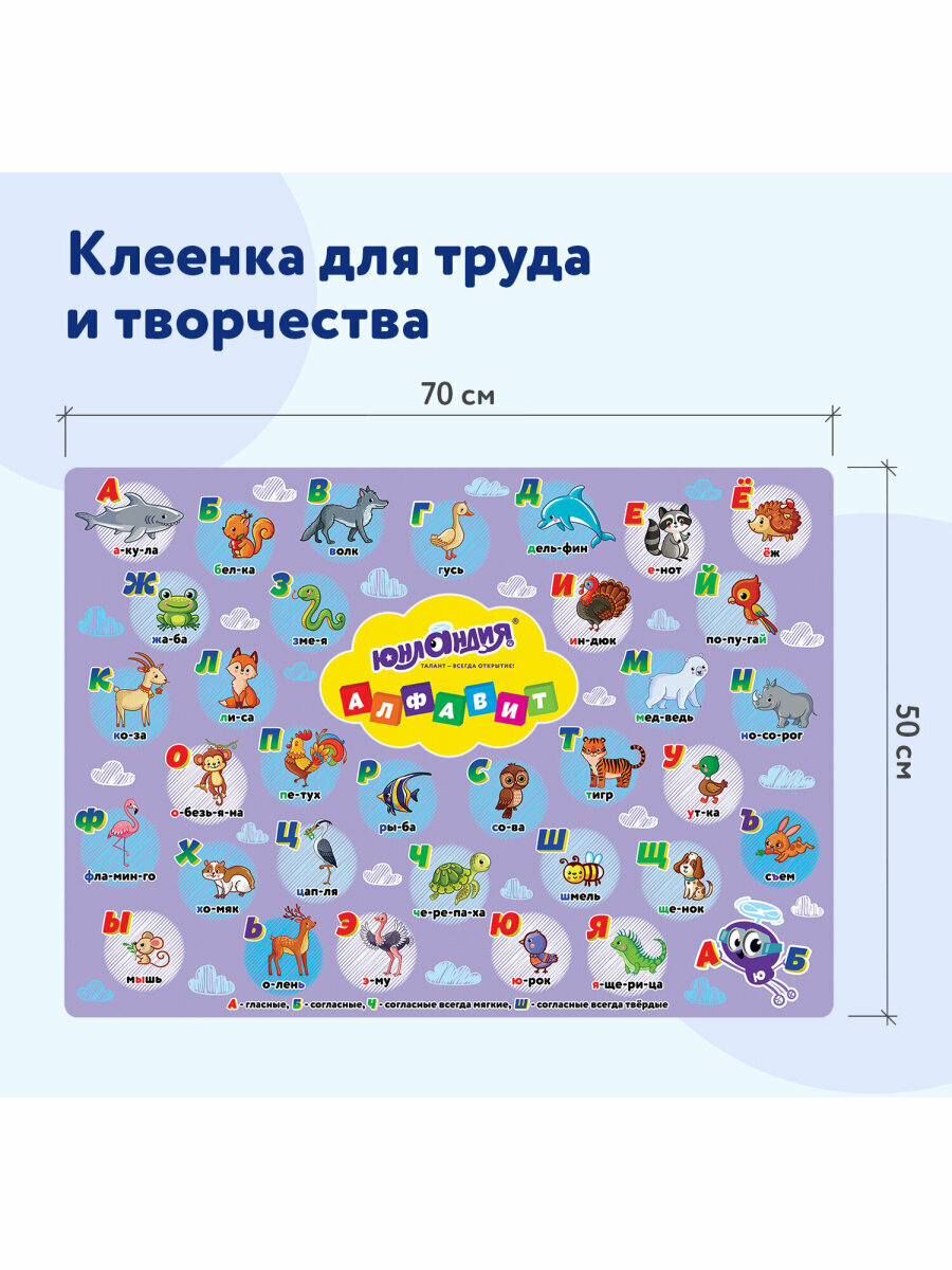 Настольное покрытие ЮНЛАНДИЯ для труда и творческих занятий, "Алфавит", 50х70 см, ПВХ, 662457 — фото 1