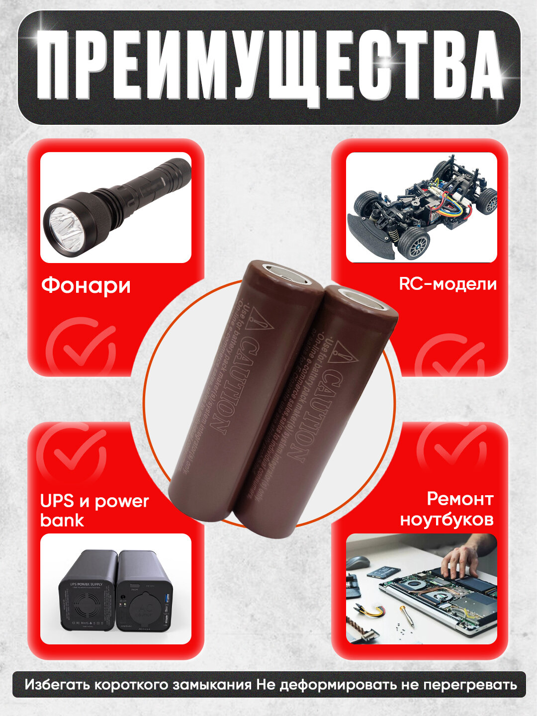 Аккумулятор LG 18650 Li-ion (перезаряжаемый), 3.7V, 3000 mAh