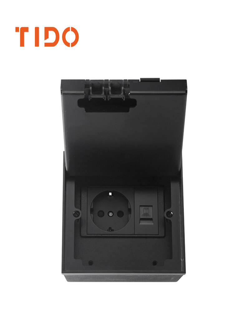 Встраиваемая напольная розетка из нержавеющей стали с одним европейским розеткой и одним сетевым интерфейсом Черный - 1 шт