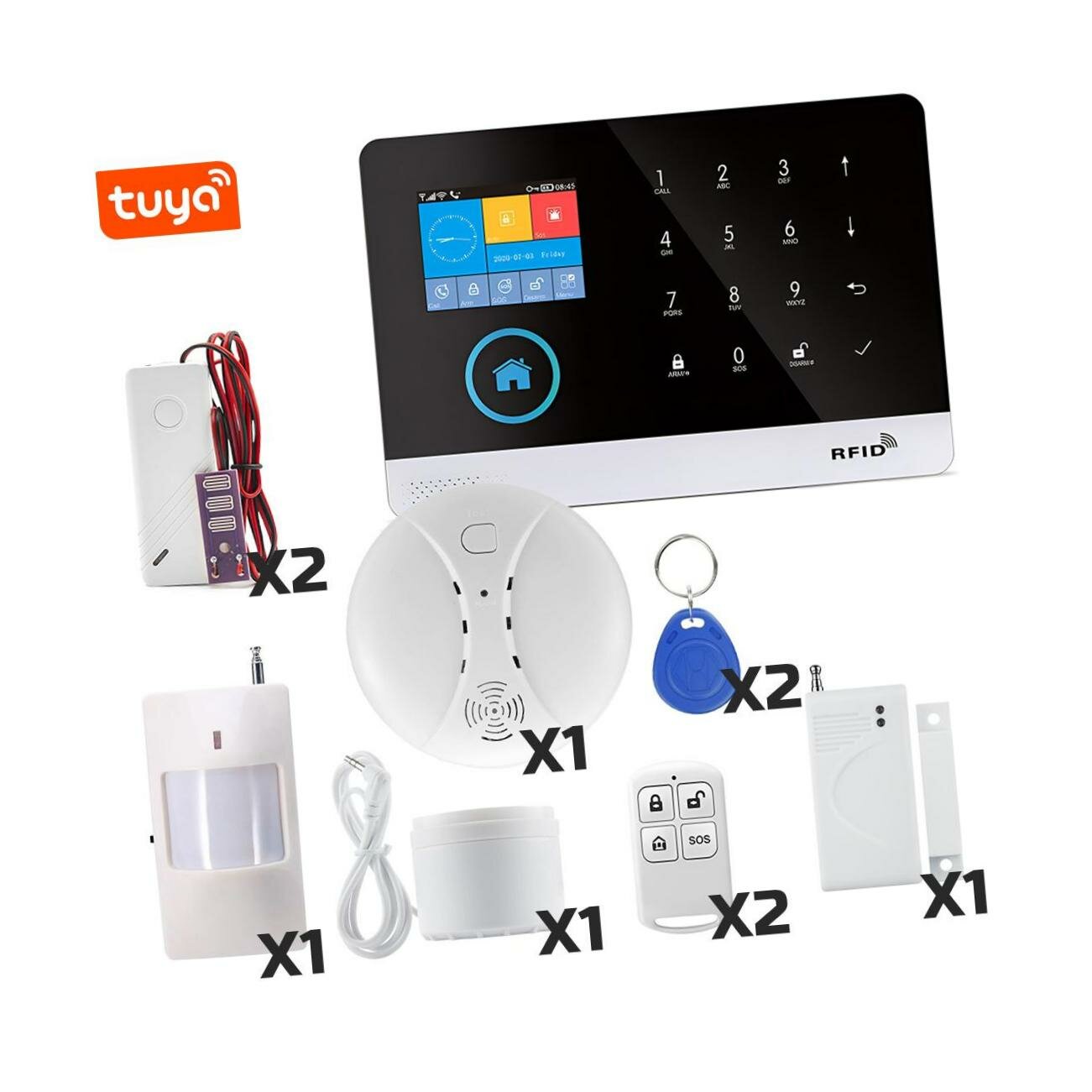Автономная беспроводная охранно-пожарная сигнализация TUYA GSM/Wi-Fi Strazhnik-Oko-10(4G) для больших офисов загородных домов. В комплекте 10 беспро