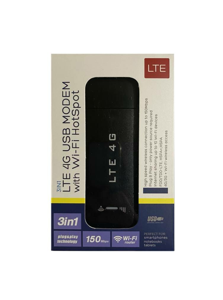 USB Роутер LTE 4G USB MODEM with Wi-Fi HotSpot 3in1 Black - Черный