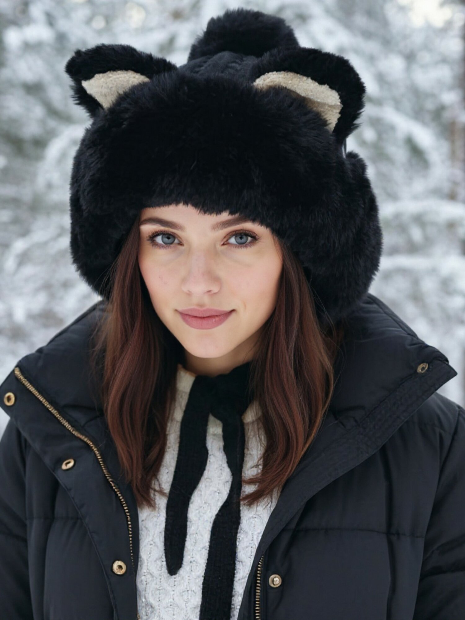 Шапка МАМА В ТЕМЕ шапка с ушками для женщин, размер 55/58, черный — фото 1