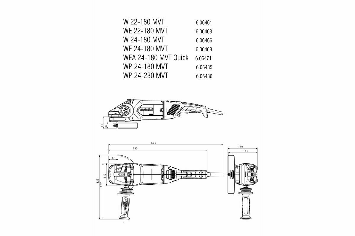 Болгарка Metabo "WE 24-180", антивибрационная система, плавный пуск, мощная 606468000 — фото 1